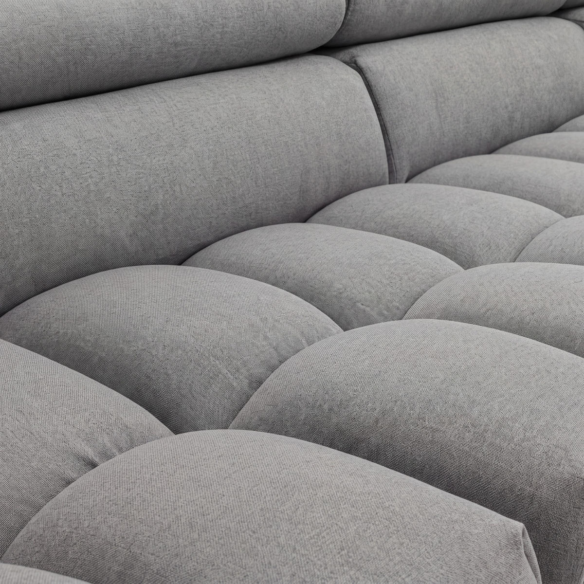 ECKSOFA PUDDING MAXI L Rechts mit Schlaffunktion 125x195 Velours Grau - Schwarz/Grau, Holz/Textil (350/203cm) - Muffo