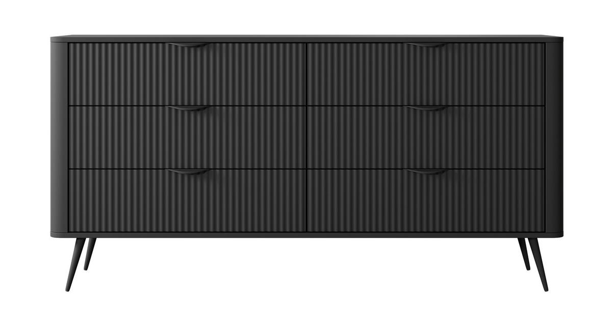 KOMMODE mit Schubladen Brando, 163 cm, Schwarz - Schwarz, Holz/Metall (163/81/38cm) - Emporius