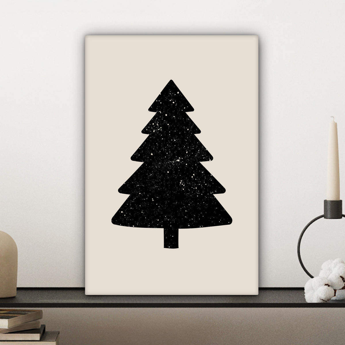 LEINWANDBILD Weihnachtsbaum - Schwarz - Urlaub - Beige 20x30 cm - Schwarz, Textil (20/30cm) - MuchoWow