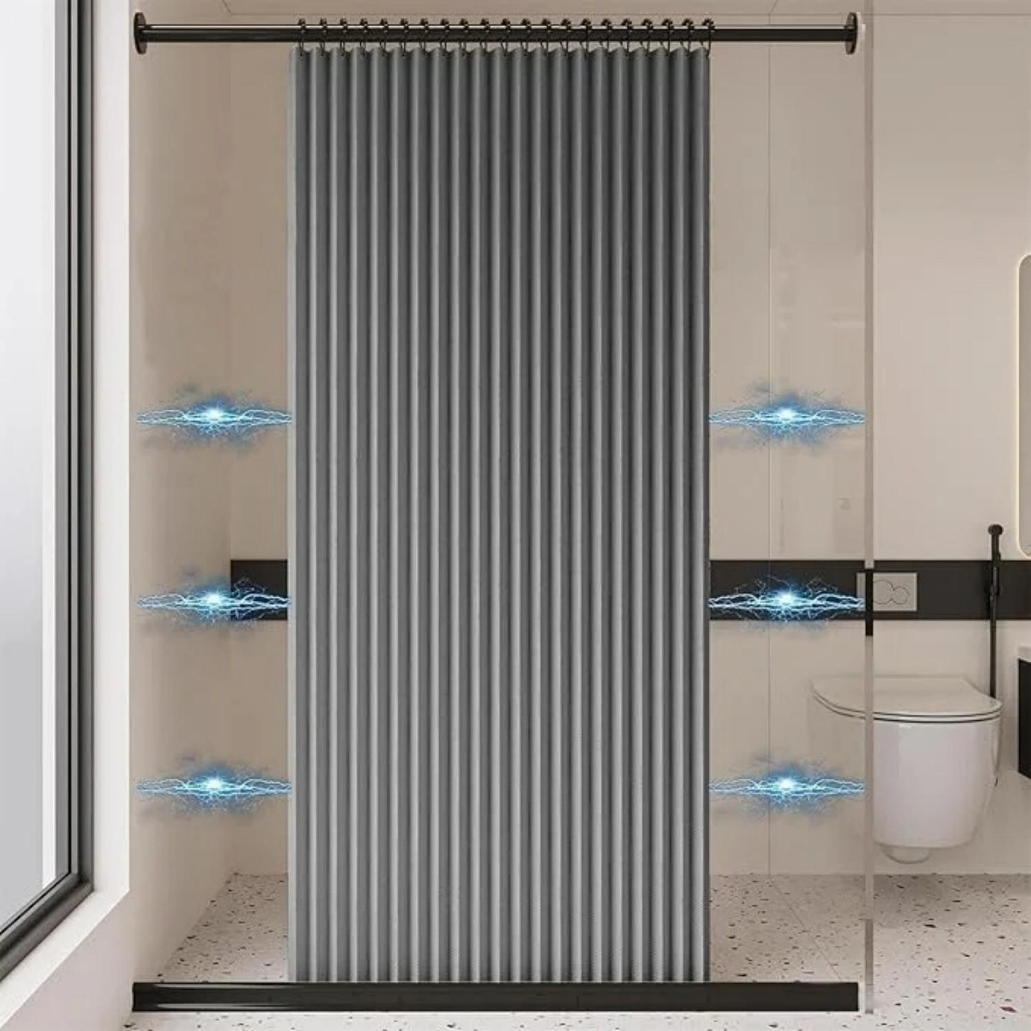 DUSCHVORHANG Grau Leinen wasserdicht magnetisch dick ohne Einlage - Grau, Textil (200/200cm) - MCBOSON