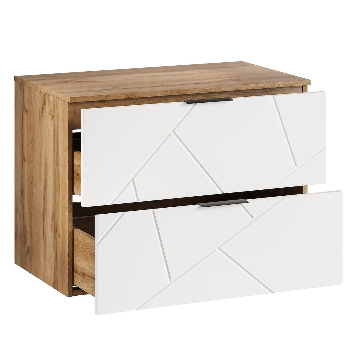 SKŘÍŇKA POD UMYVADLO Manello 2 zásuvky dub s mat bílá - 80 x 46 x 58 cm - bílá/barva dubu, dřevo (80/58/46cm) - Badplaats