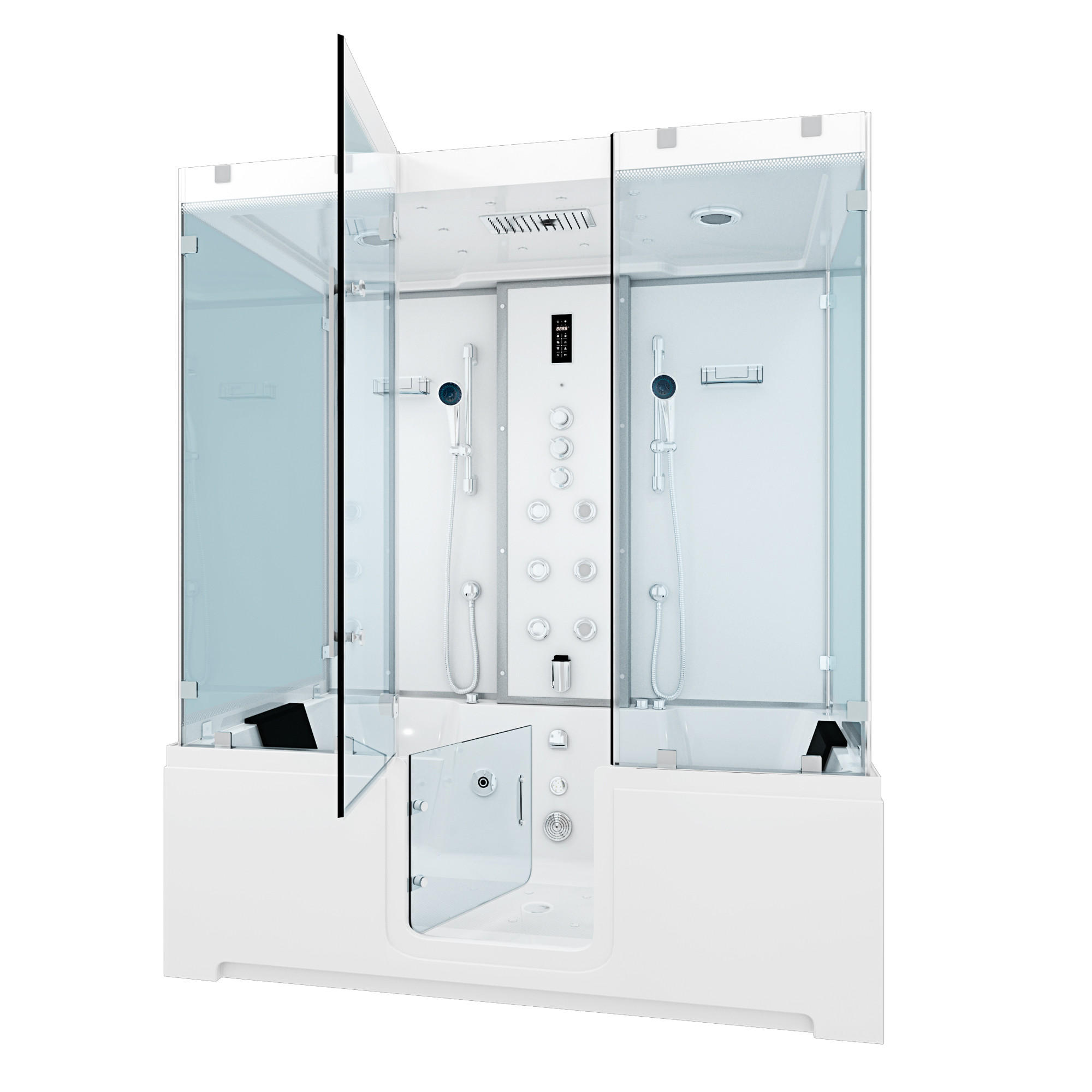 BADEWANNE mit Tür Dusche K88-WS-TH-B-EC-EA - Weiß, Glas/Kunststoff (100/228/180cm) - AcquaVapore by Sandra Jentho