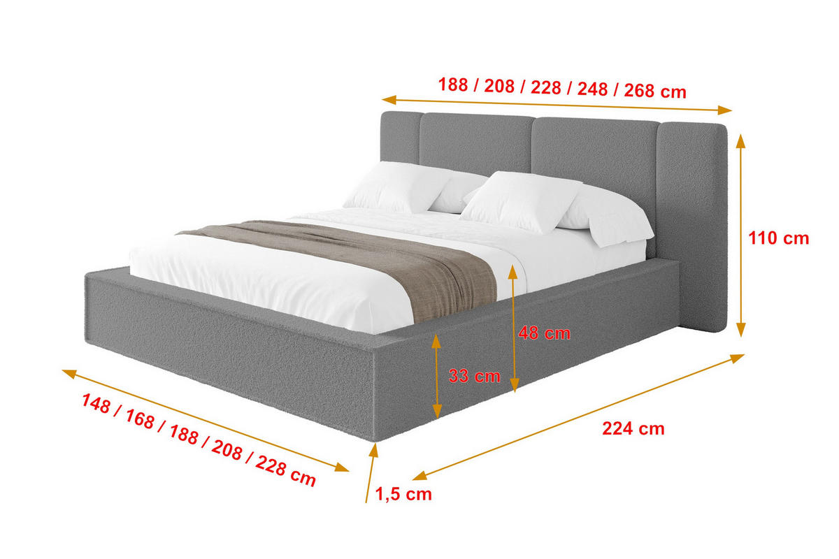 POLSTERBETT mit Bettkasten und Lattenrost, Boxbett ohne Matratze - RIVO 180x200 Grau - Greige, Holzwerkstoff/Textil (180/200cm) - ALTDECOR