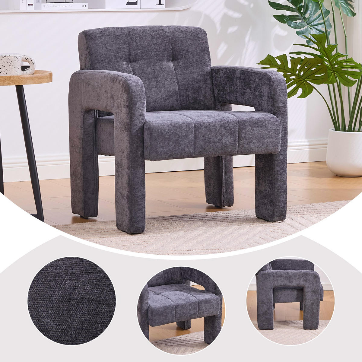 SESSEL Einzelner Sessel,dicke Polsterung,Chenille,Grau - Grau, Textil (67.5/74.5/69cm) - LVHOM