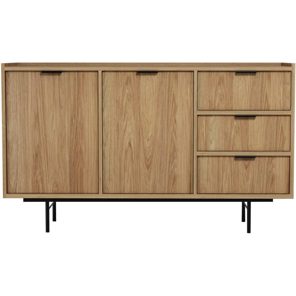 KOMMODE Evron mit 3 Schubalden und 2 Türen, Hikora Eiche - Eichefarben/Schwarz, Holzwerkstoff/Metall (150/90/40cm) - Beautysofa
