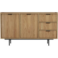 KOMMODE Evron mit 3 Schubalden und 2 Türen, Hikora Eiche - Eichefarben/Schwarz, Holzwerkstoff/Metall (150/90/40cm) - Beautysofa