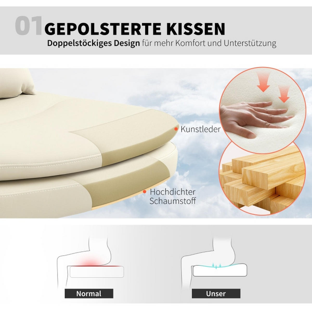 SNURRSTOLAR, konstläder, armstödlösa, hjul, beige - Beige, Metall (63/93/67cm) - SHOPENTRA