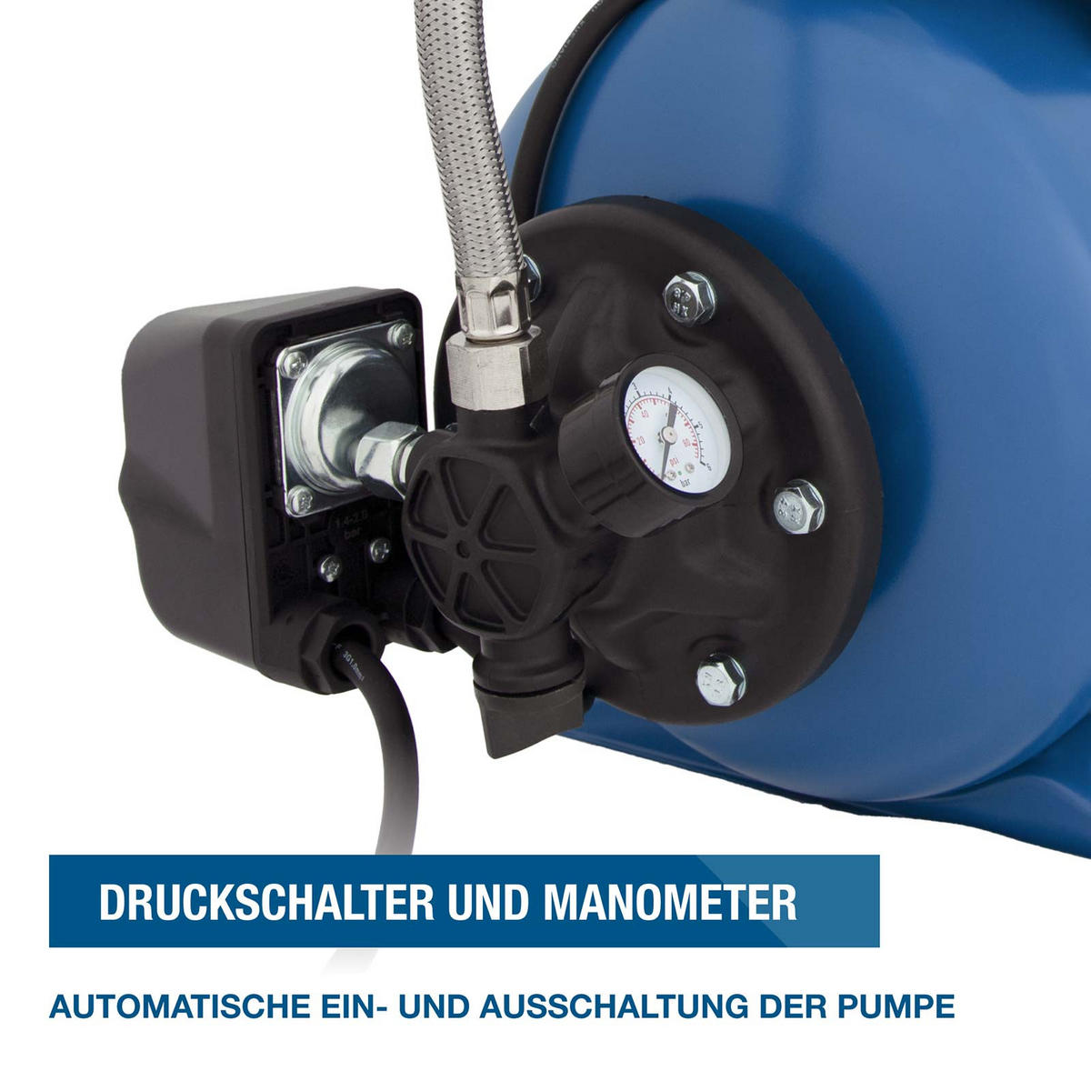 HAUSWASSERWERK HWW12050-ST (1200W, STAHL-Kessel, 5.000 l/h, Förderhöhe max. 50m, Ansaughöhe max. 8m) - Blau, Metall (27.5/51.4/48.1cm) - HYUNDAI