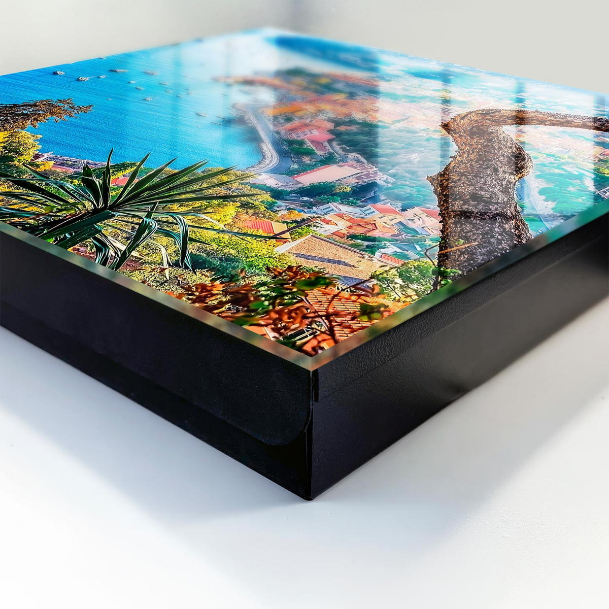 SCHLÜSSELBOX Schwarz 30x30 cm- Türöffnung nach rechts - Ferienlandschaft - Blau, Metall (30/30/5cm) - TULUP