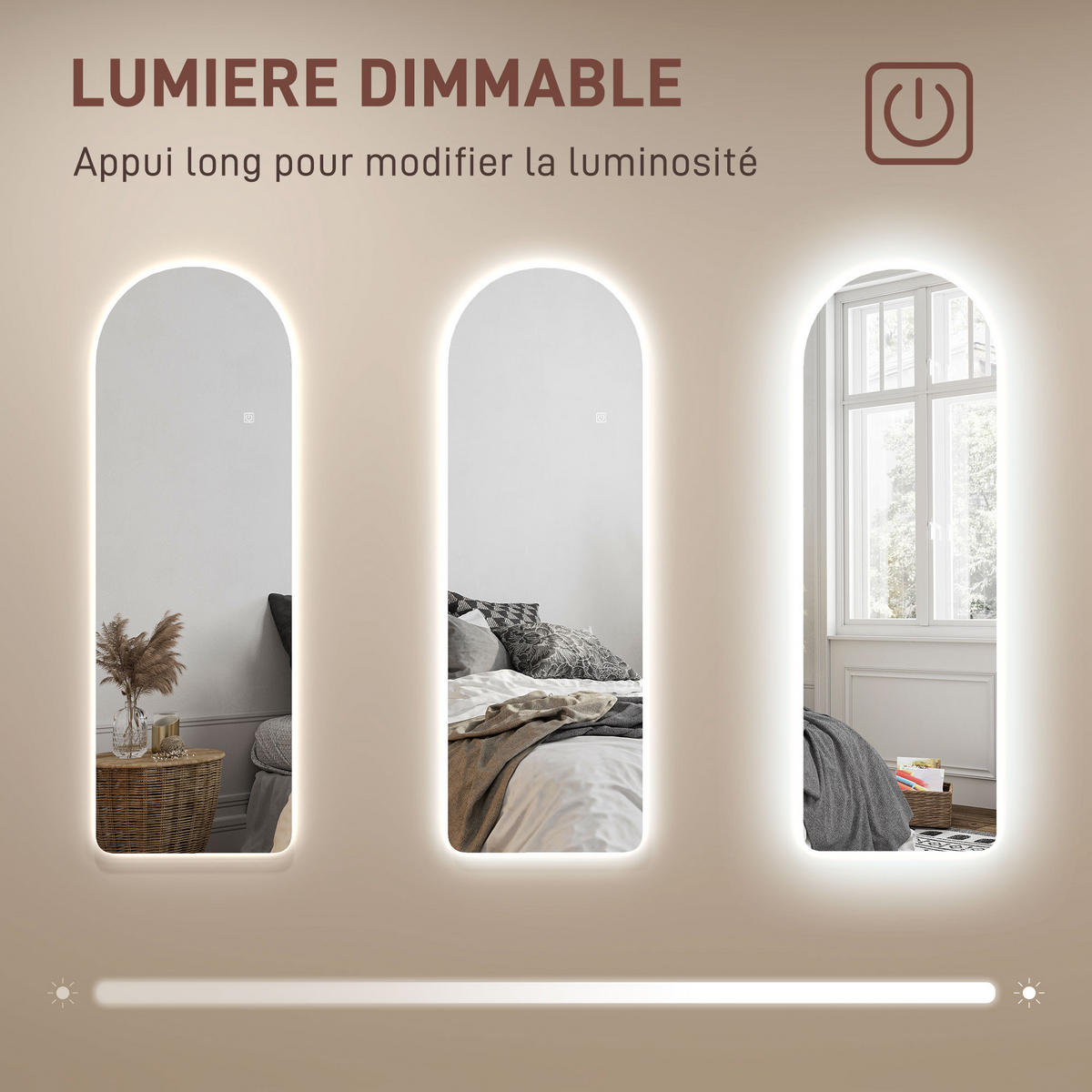 WANDSPIEGEL DE-17938 120x40 cm Bogenform mit dimmbarer LED - Transparent, Glas (40/120/3cm) - ComfortXL