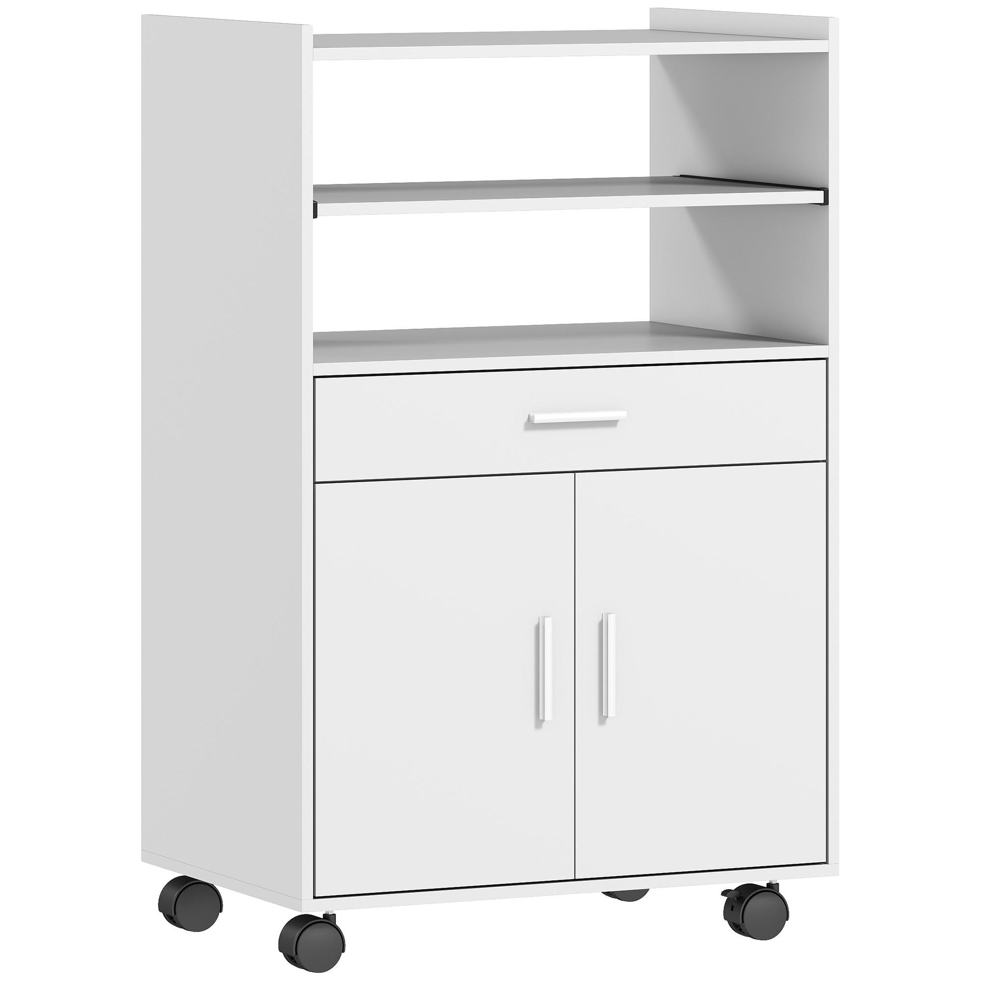 KÜCHENSCHRANK mit Rollen & Schublade Weiß - Weiß, Holzwerkstoff (40/92/59cm) - HOMCOM