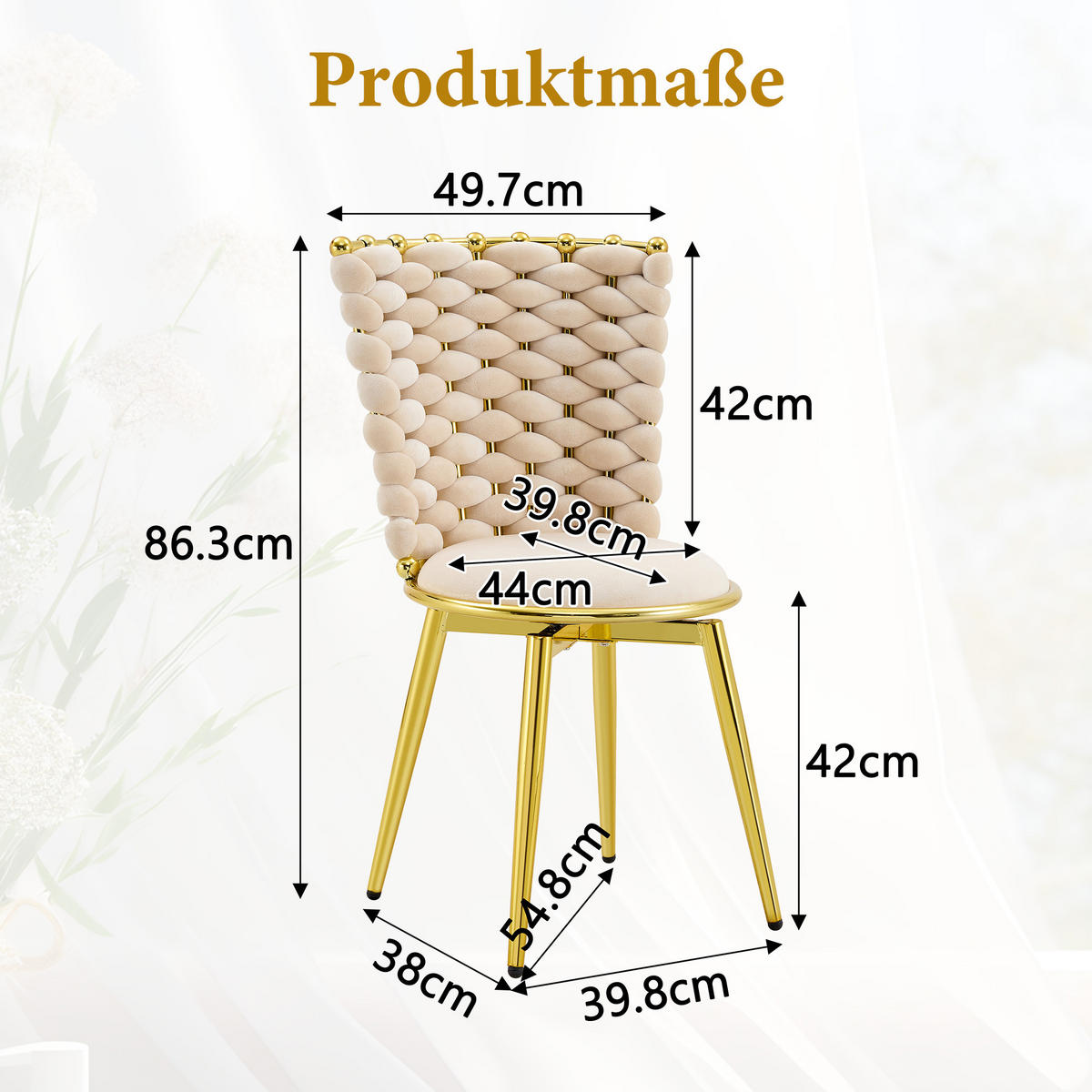 STUHL-SET DE-36805 2 Stück mit geflochtener Rückenlehne Beige - Beige, Metall (50.8/87.63/53cm) - ComfortXL