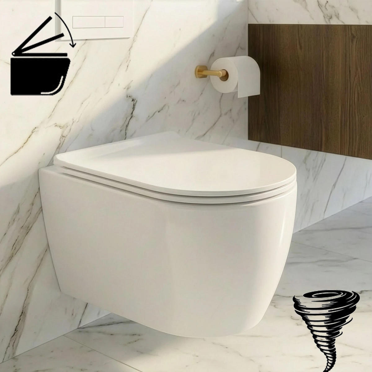 WAND-WC Virvel Weiß, Tornado-Spülung, 52,2/36/36 cm - Weiß, Keramik (36/36/52.2cm) - bad land