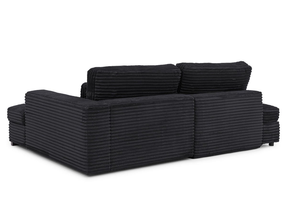 ECKSOFA Wolke mit tiefer Sitzfläche, Schlaffunktion und praktischem Bettkasten aus weichem Schwarz Cordstoff - Schwarz, Holz/Kunststoff (225/162cm) - S-Style