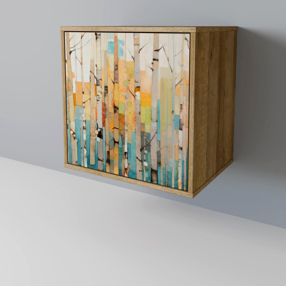 SIDEBOARD BIRCH KALEIDOSCOPE, Eichefarben, 57,5x42x72,5 cm, Schwarze Metallfüße - Eichefarben/Multicolor, Holzwerkstoff/Metall (57.5/72.5/42cm) - SpaceRebels