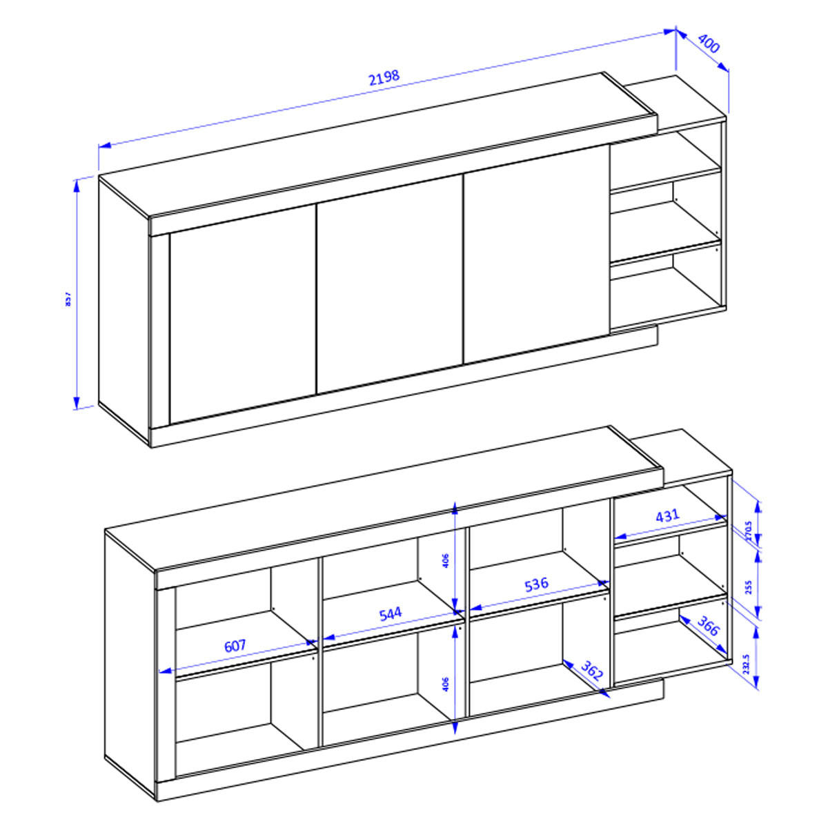 SIDEBOARD Azior Bílá a dřevo - bílá, kompozitní dřevo (220/85.7/40cm) - Petits-meubles