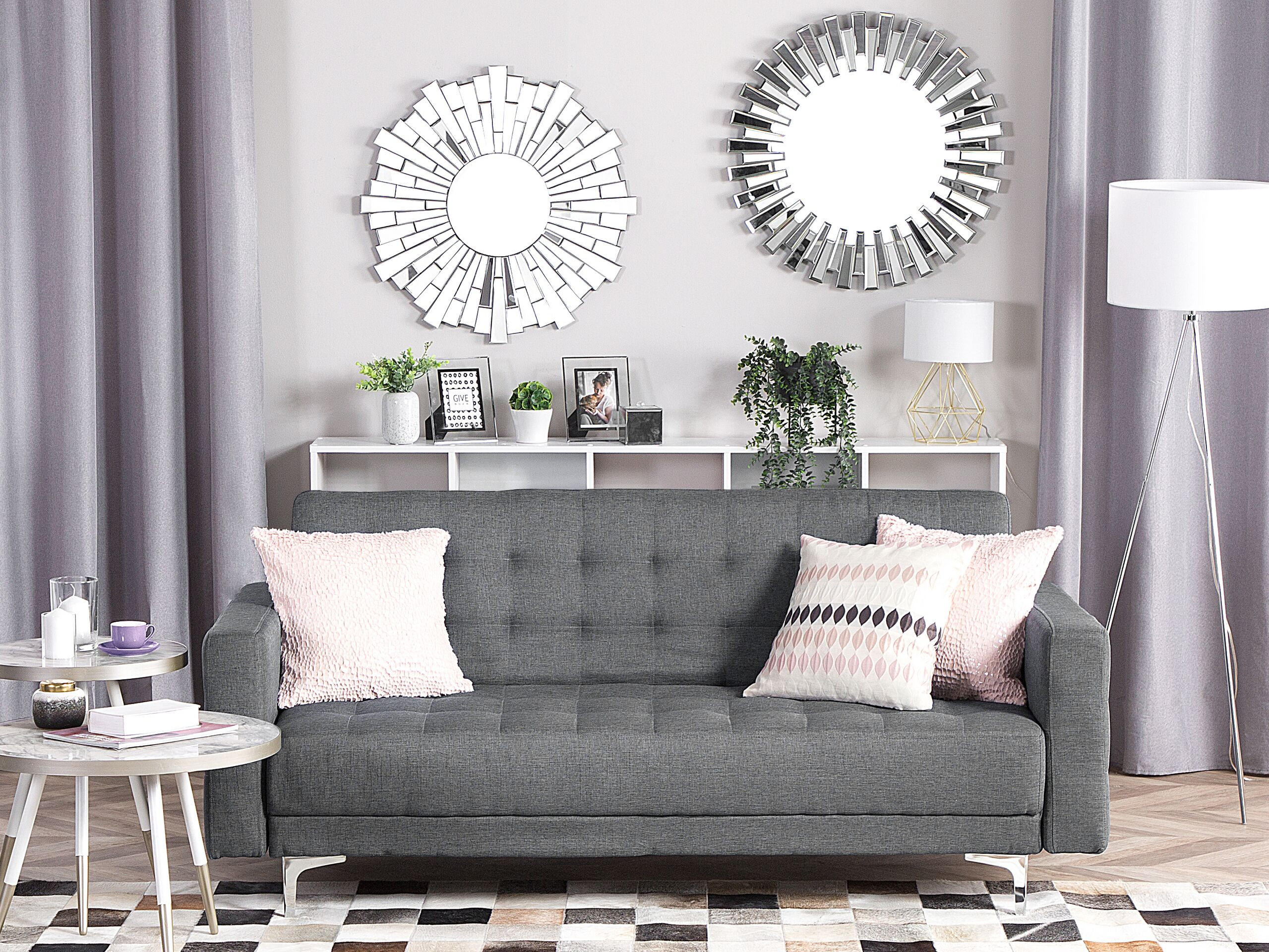 3-SITZER-SCHLAFSOFA Polyester Grau Aberdeen - Hellgrau, Textil (186/87/88cm) - Beliani