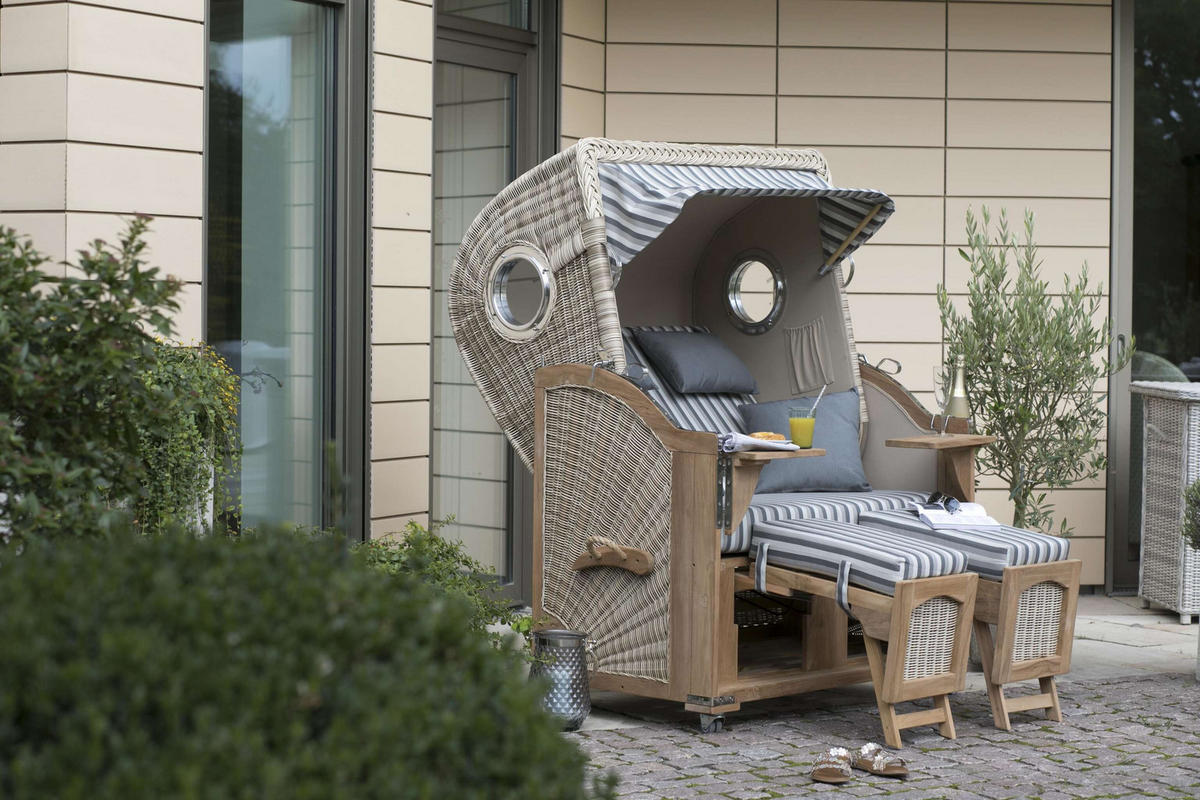 STRANDKORB Düne 2-Sitzer Teak Shell - Braun/Grau, Holz/Metall (125/170/80cm) - Mr. Deko