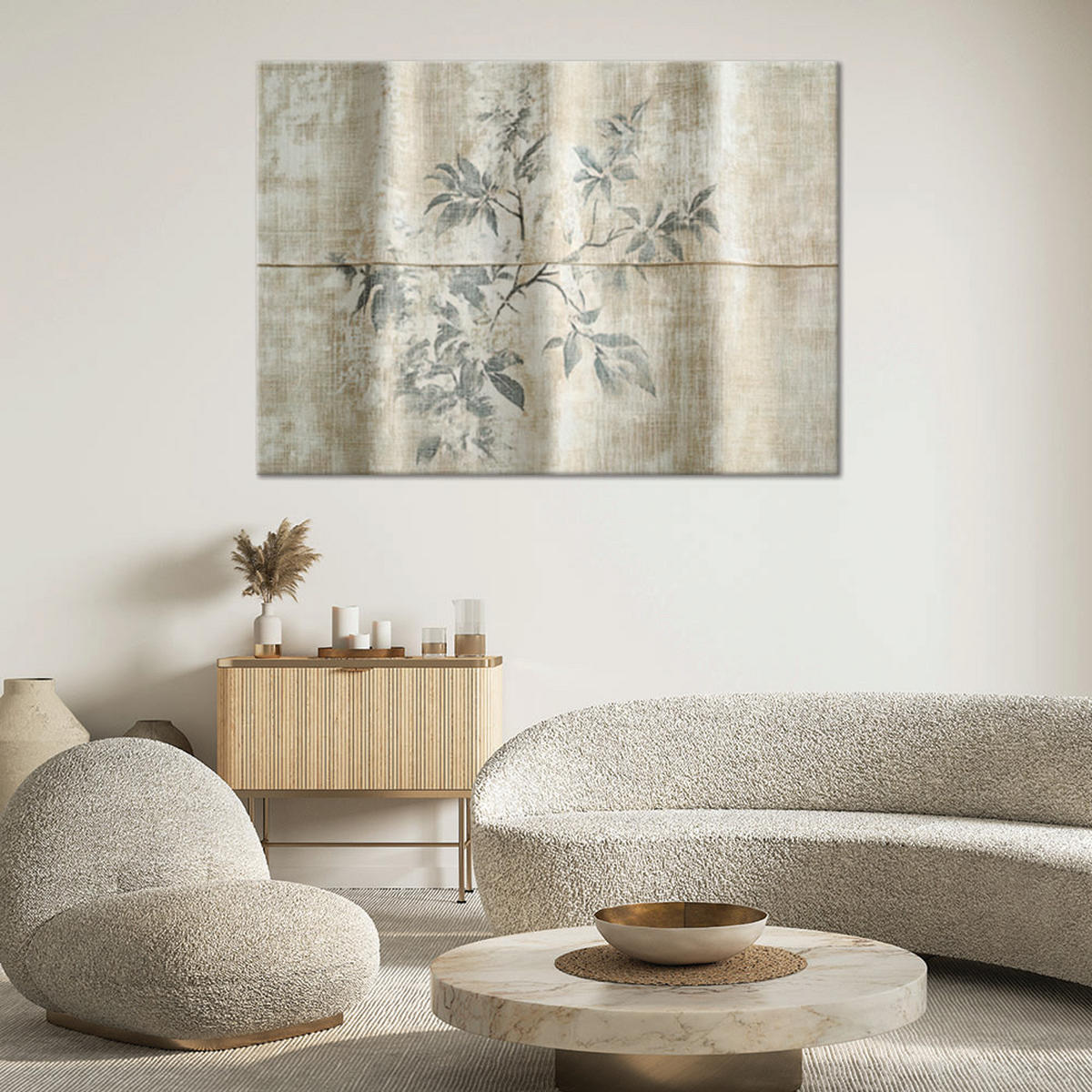 WANDBILD pflanzenblätter auf einem strukturierten hintergrund - Grau, Textil (60/40cm) - Feeby