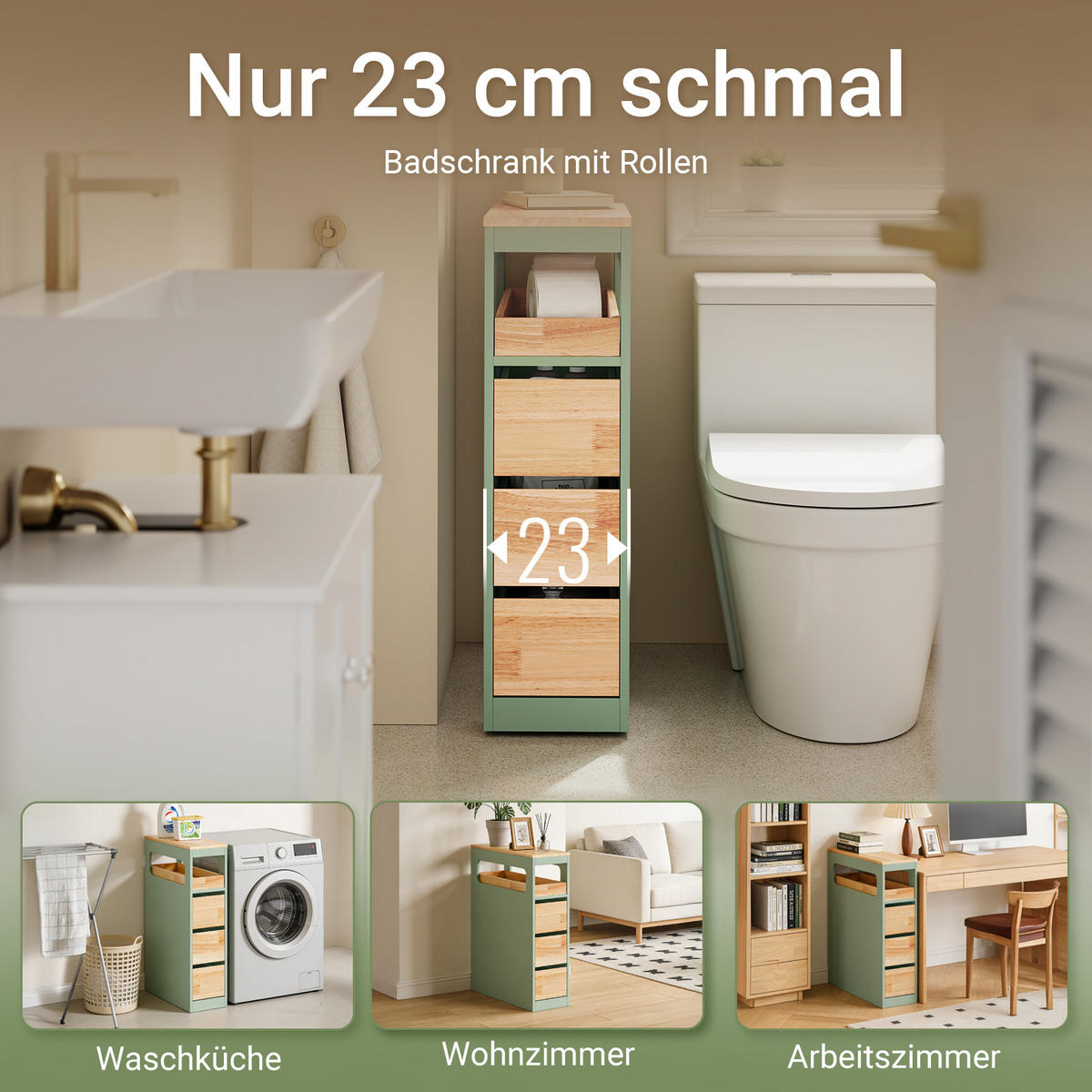 NISCHENREGAL mit Rollen, Grün - Grün, Holz/Holzwerkstoff (23/82/65cm) - SoBuy