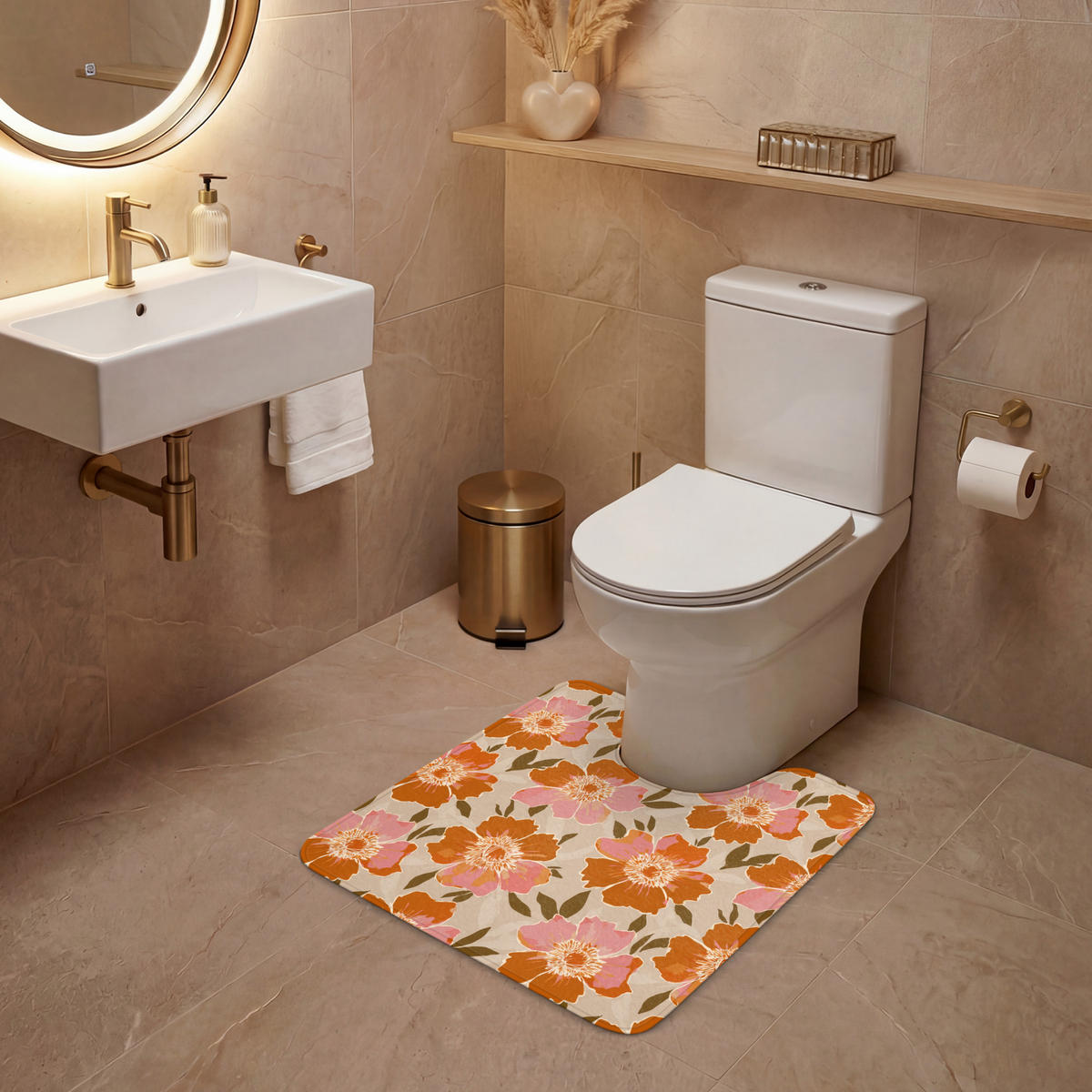 WC-VORLEGER Blumen - Motiv - Retro Toilettenvorleger 55x60 cm - Multicolor, Kunststoff/Textil (55/1cm) - OnlyWow