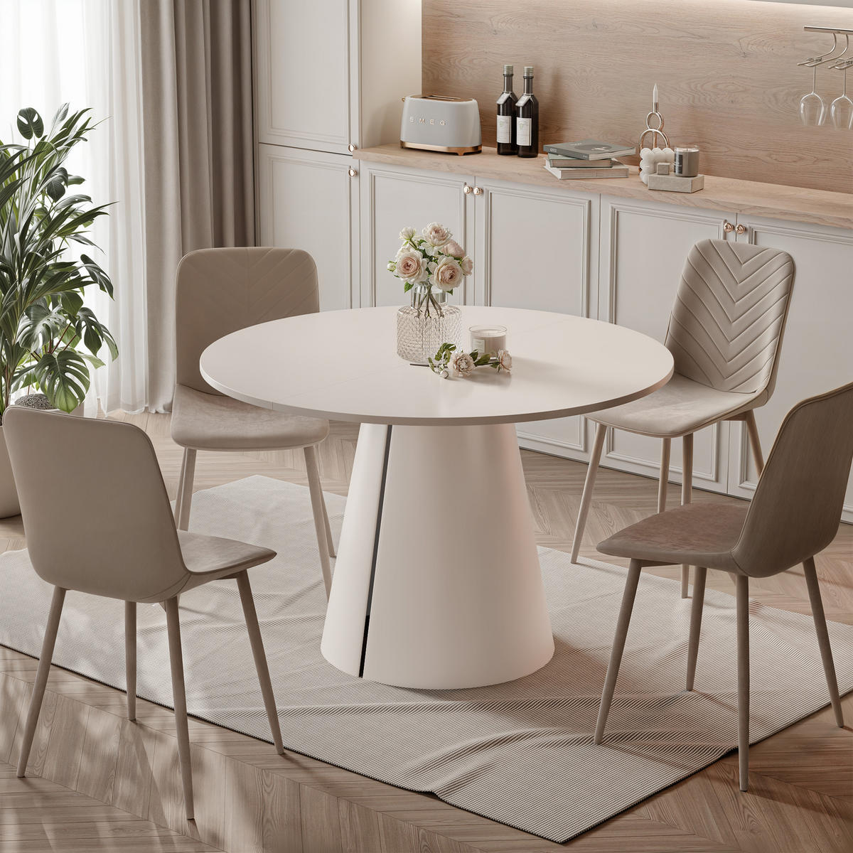 AUSZIEHTISCH BASE 120-196/76 cm, Kaschmir - Kaschmir, Holzwerkstoff/Metall (120/120/76cm) - Idohome