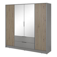 SCHRANK Grau KELLY Mit Lamellen Und Spiegel 206 cm - Transparent/Grau, Holzwerkstoff (206/200/51cm) - Sepro Meble