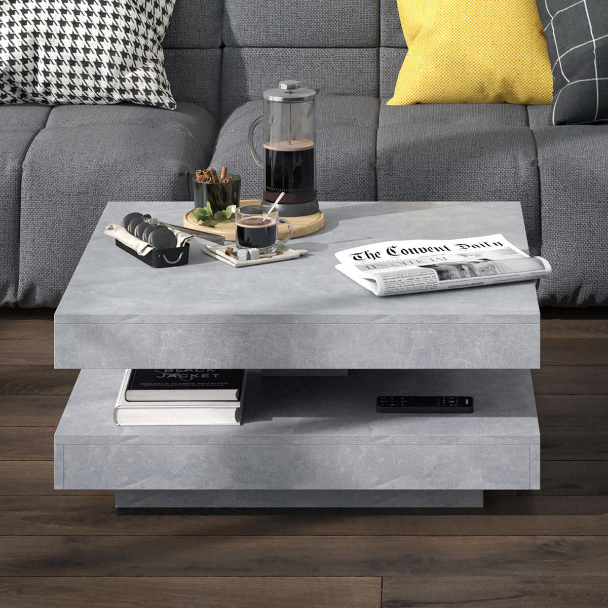 COUCHTISCH Elias Beton 70 x 70 cm - Schieferfarben, Holzwerkstoff (70/70/34cm) - Vicco