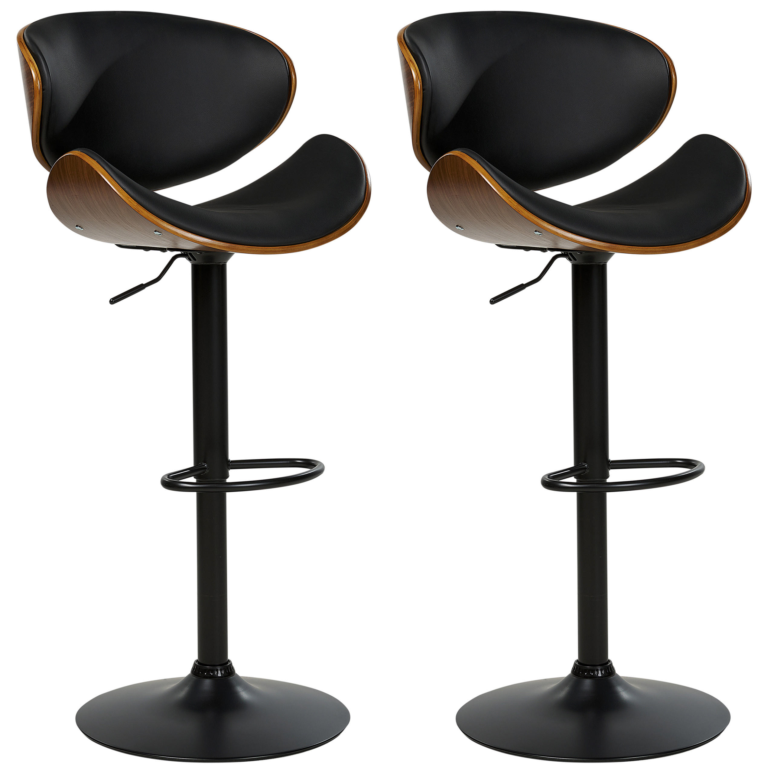 BARSTUHL 2er-Set Kunstleder drehbar SchwarzRotterdam II - Schwarz, Kunststoff (52/93/45cm) - Beliani