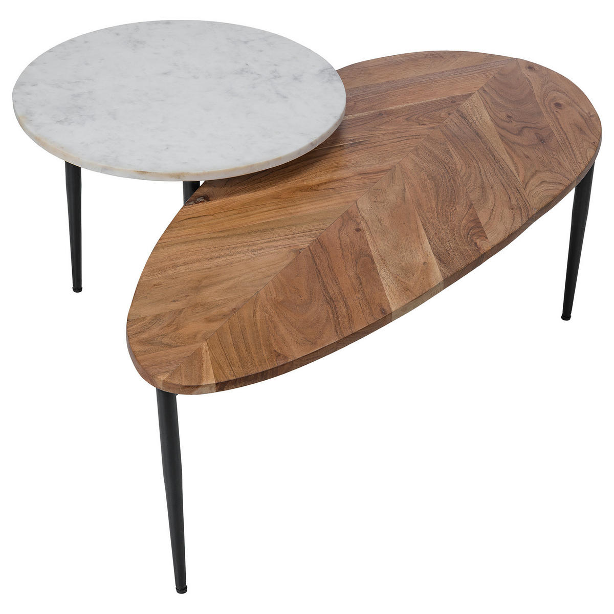HOME24 Couchtisch CONDIS 2-teilig - Schwarz/Weiß, Holz/Stein (50/110/35cm) - home24