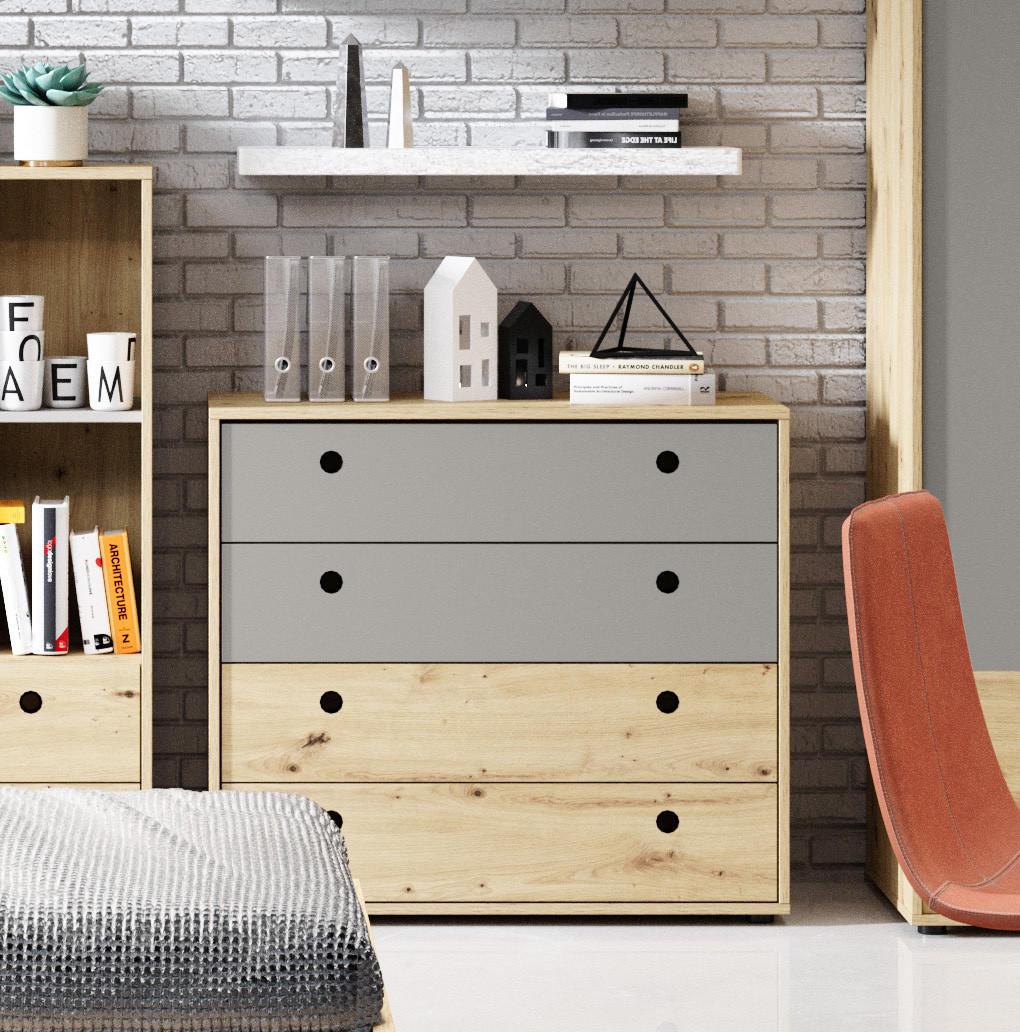 KOMMODE Kuki Bernstein Eiche / Platingrau 90 / 40 / 80 cm - Braun, Holz/Holzwerkstoff (90/80/40cm) - Feldmann-Wohnen