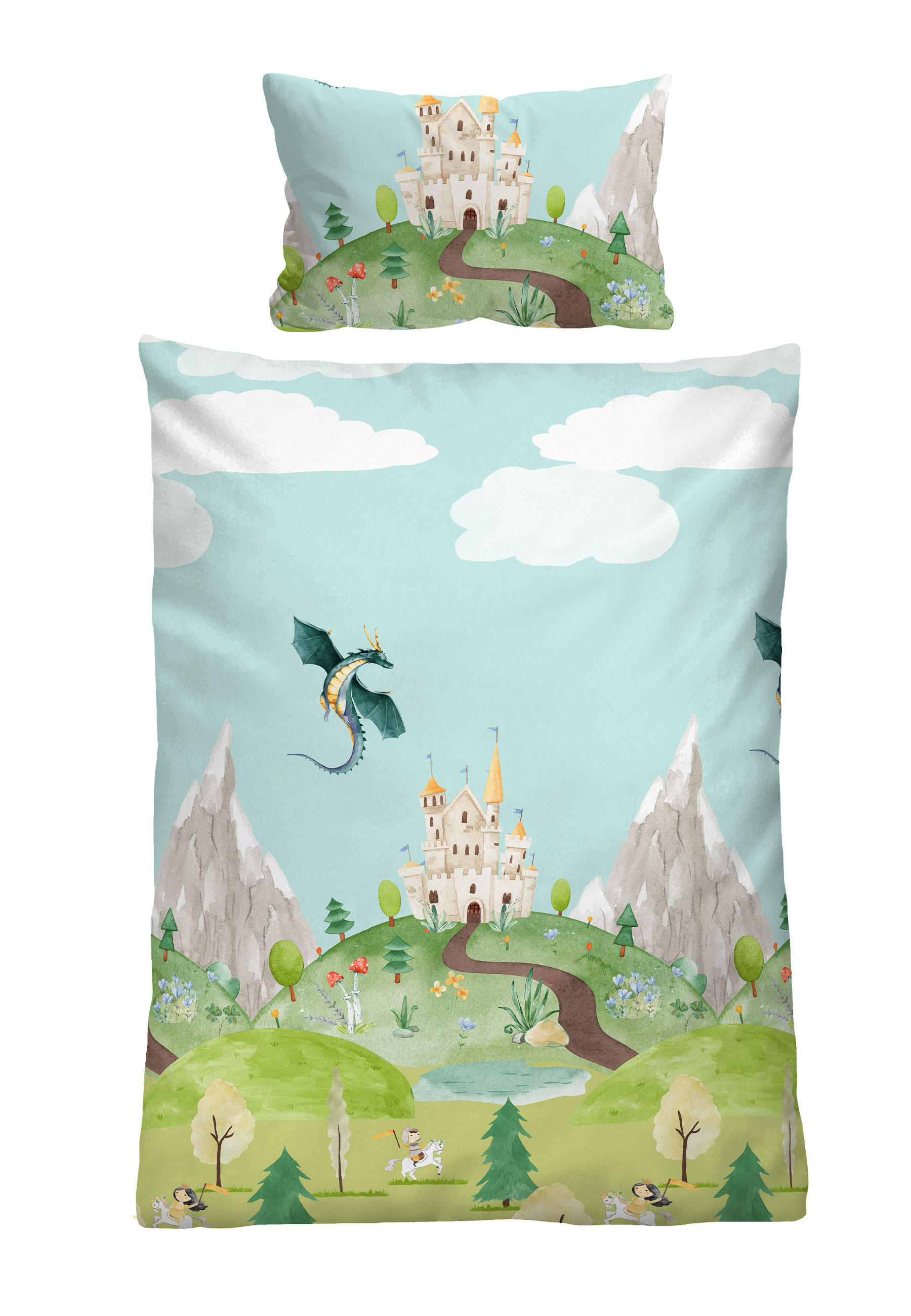 BETTWÄSCHE-GARNITUR Linon Ritterburg pistaziengrün, 100x135 cm + 40x60 cm - Hellgrün, Textil (100/135cm) - biberna