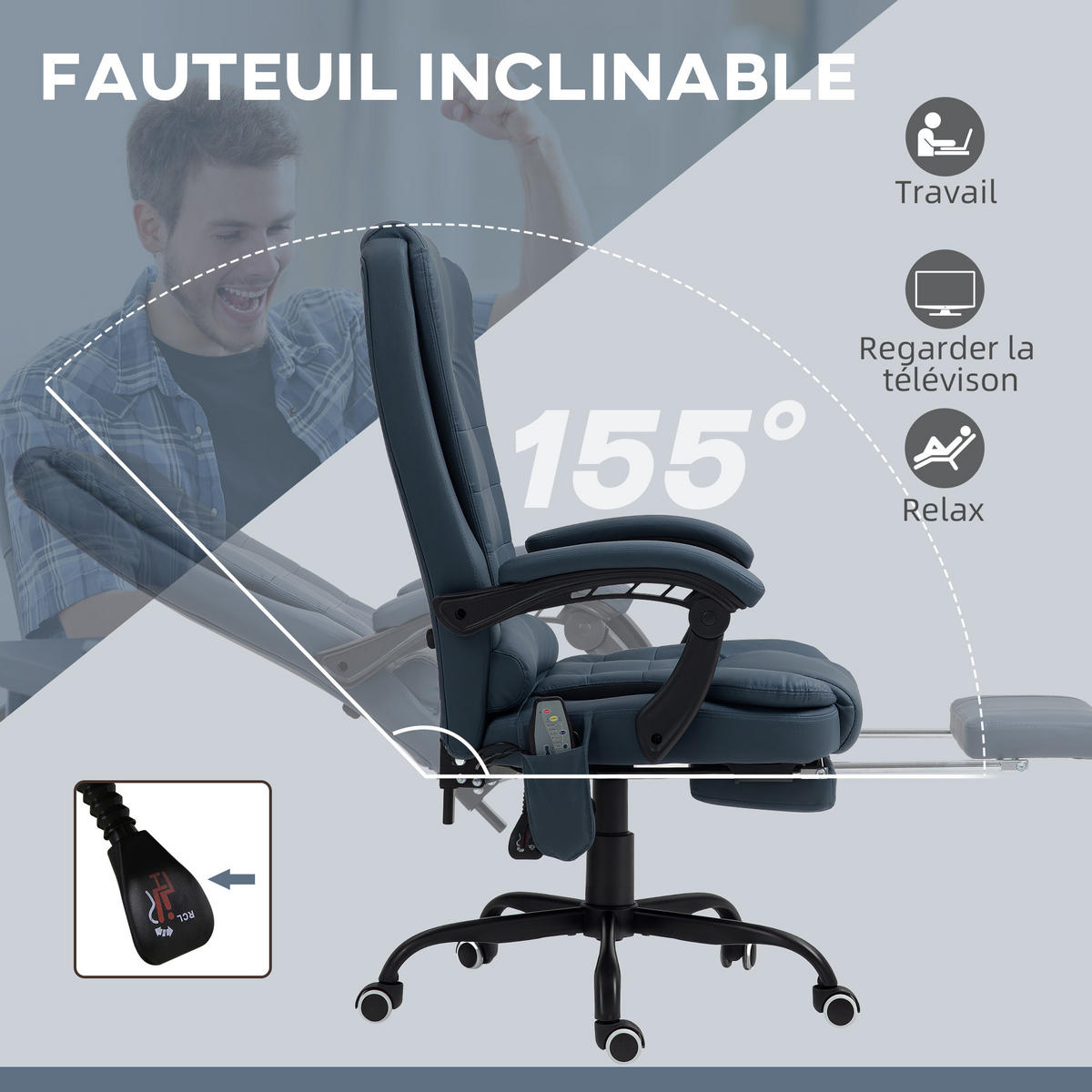 CHEFSESSEL DE-11719 mit Massagefunktion Blau - Blau, Metall (79/121/67cm) - ComfortXL