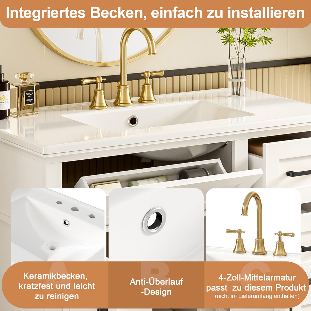 BADEZIMMERSCHRANK Weiß 90/46/87 cm - Weiß, Holz (90/87/46cm) - PANGIVO