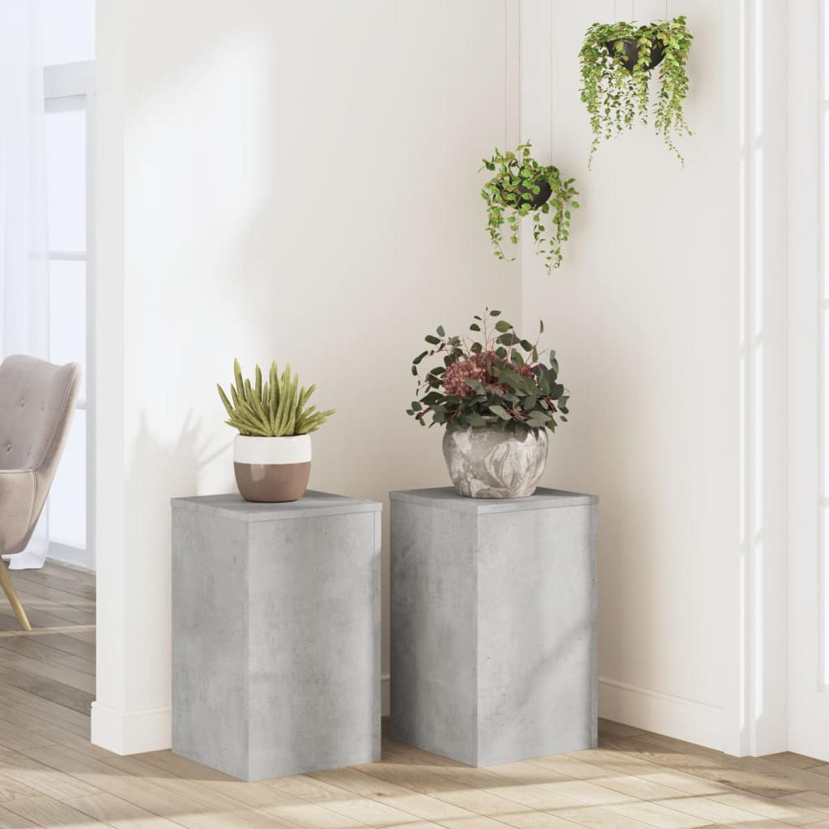 PFLANZENSTÄNDER 2er Set Betongrau 30/30/50 Cm Holzwerkstoff - Grau, Holzwerkstoff (30/50/30cm) - vidaXL