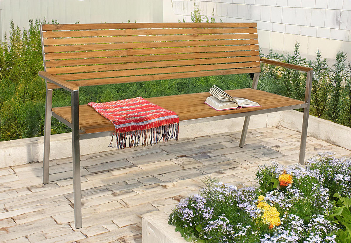 GARTENBANK Leon 3-Sitzer Terrassenbank - Silberfarben, Holz (144/86/56cm) - DELUKE