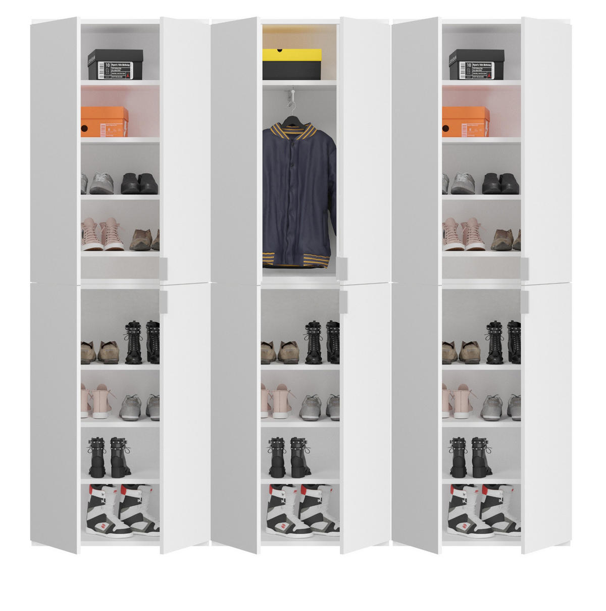 KLEIDERSCHRANK weiß Hochglanz 183 cm, Mehrzweckschrank mit 12 Türen - Chromfarben/Weiß Hochglanz, Holzwerkstoff/Metall (183/193/34cm) - Inn.Furn