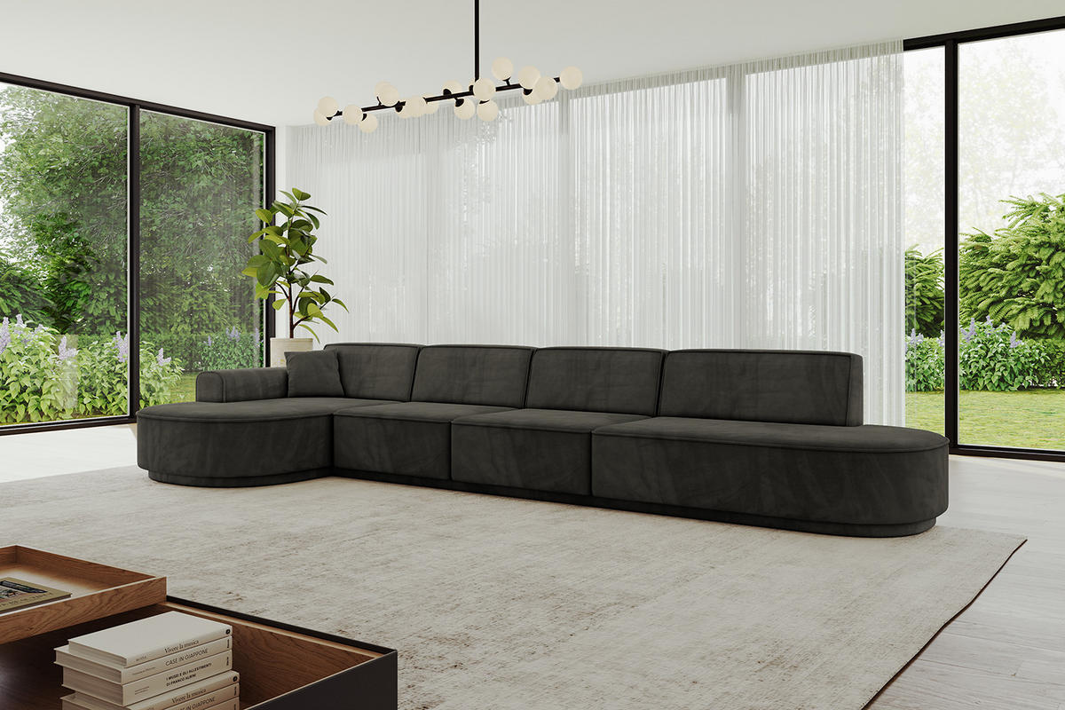 ECKSOFA Ottomane Links MARI-L3-v3 - 413x171x83 cm Schwarz Velours - Schwarz, Holzwerkstoff/Kunststoff (413/171cm) - ALTDECOR