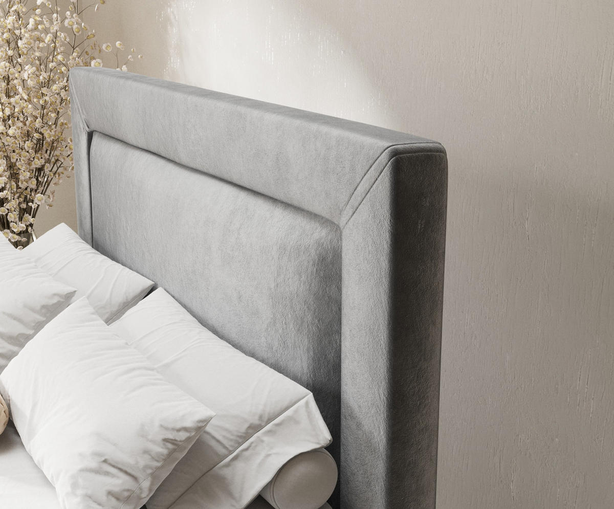BOXSPRINGBETT Laguno Grau 180/200 cm mit Latex-Topper - Silberfarben/Grau, Holz/Holzwerkstoff (180/200cm) - Maison de Reve