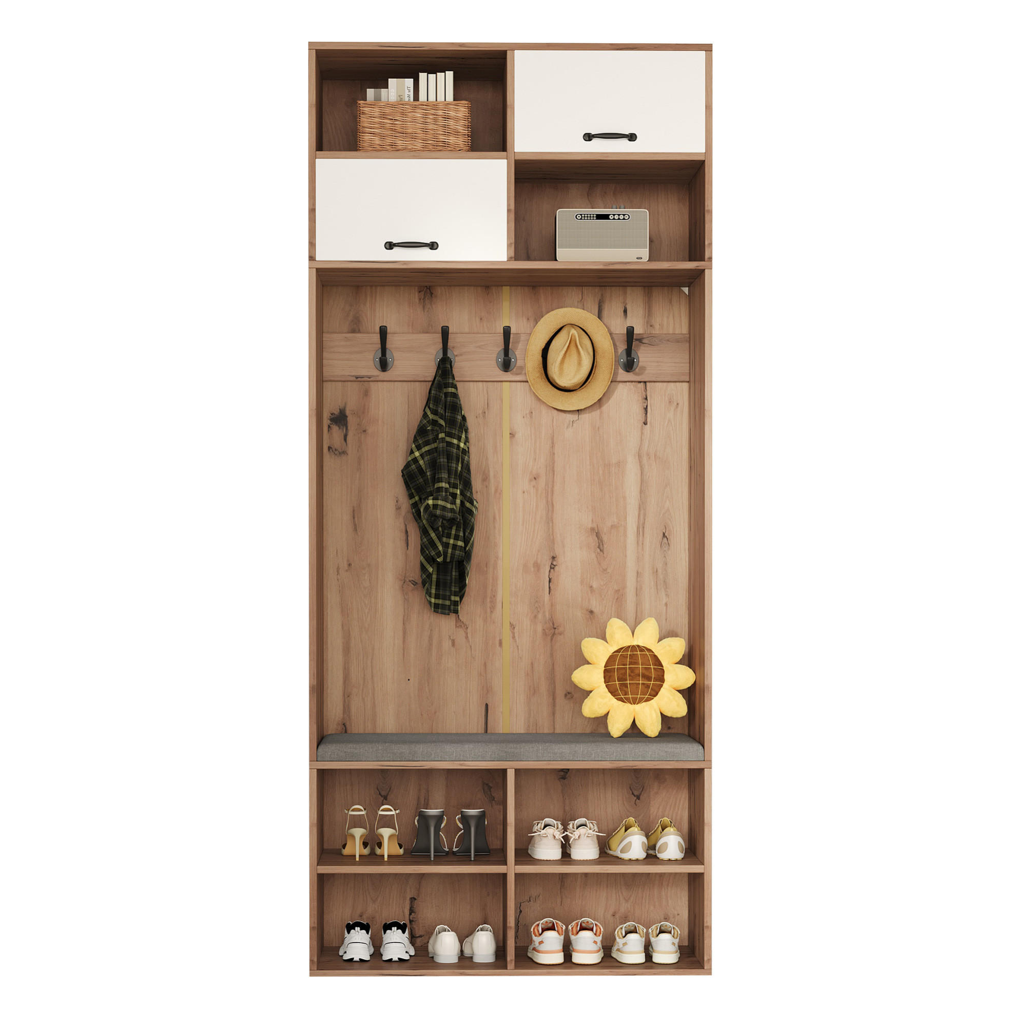 GARDEROBE 80/185/35 cm Naturfarben/Weiß aus Spanplatte mit Sitzbank - Naturfarben, Holzwerkstoff (35/185/80cm) - OKMYHOME