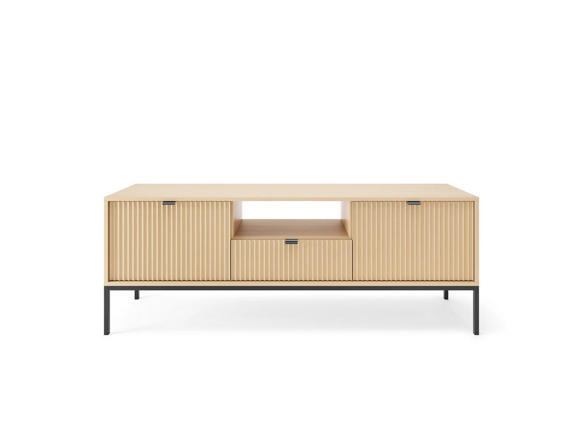 MODERNES Geriffeltes TV-Board KIOTO RTV2D1SZ (Eiche Vicenza, Schwarzes Gestell, Soft-Close Türen) - Eichefarben/Schwarz, Holz/Holzwerkstoff (154/56/39cm) - Ravio