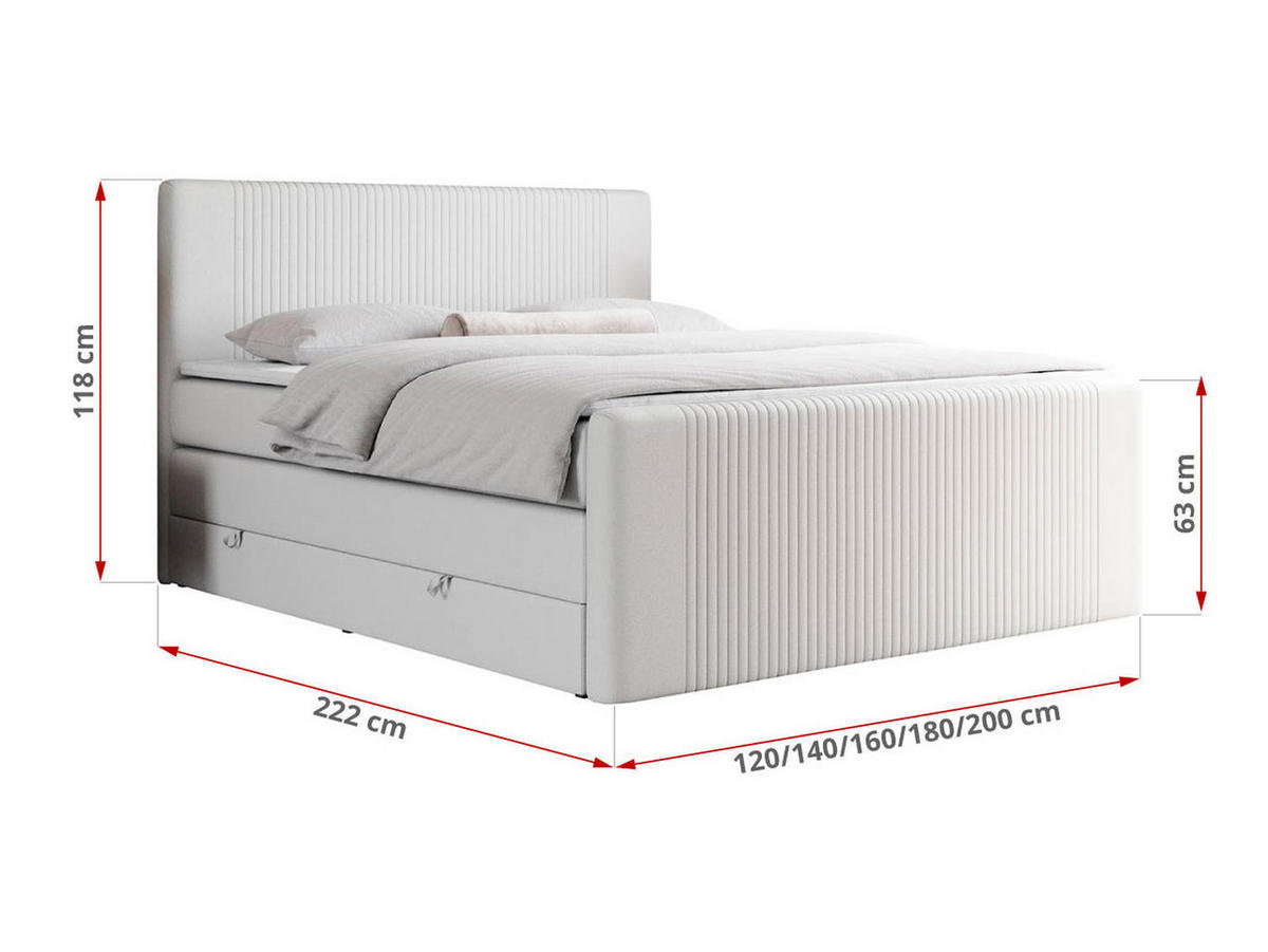 BOXSPRINGBETT KING DOREN 140/200 Weiß Kunstleder - H4 - Weiß, Holz/Textil (140/200cm) - MKS