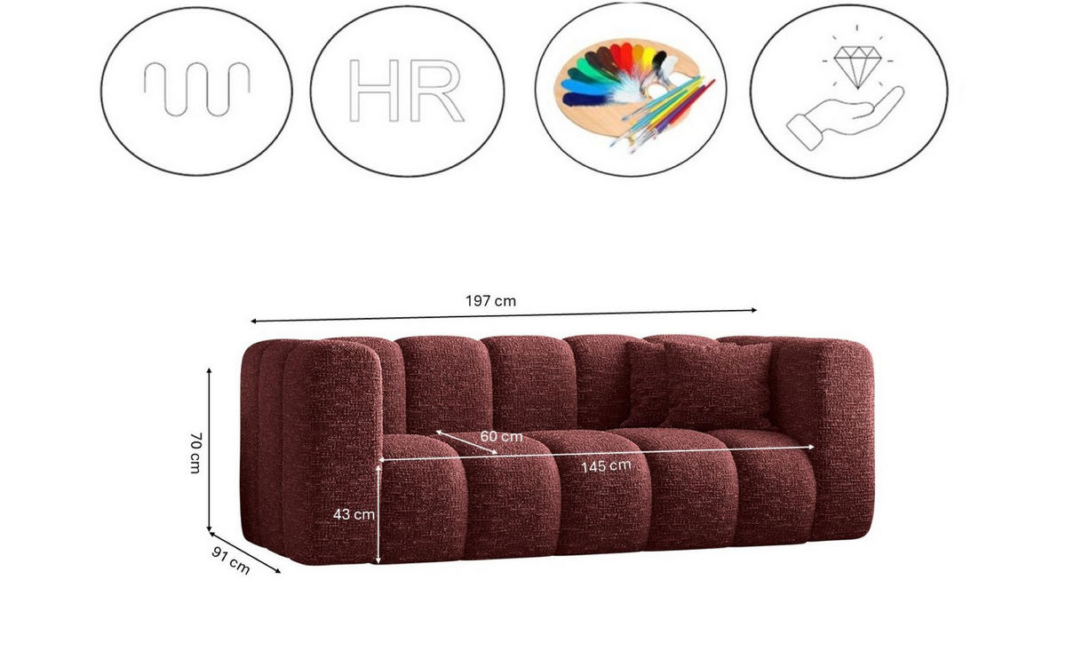 COUCHGARNITUR 2+1+1 Serie Grand Stilvol Stoff Haga Rotwein - Rot, Holz (197/70/91cm) - Kaiser Möbel