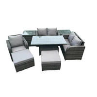 GARTENMÖBELSET Polyrattan 7-Sitzer - Dunkelgrau, Metall - Fimous