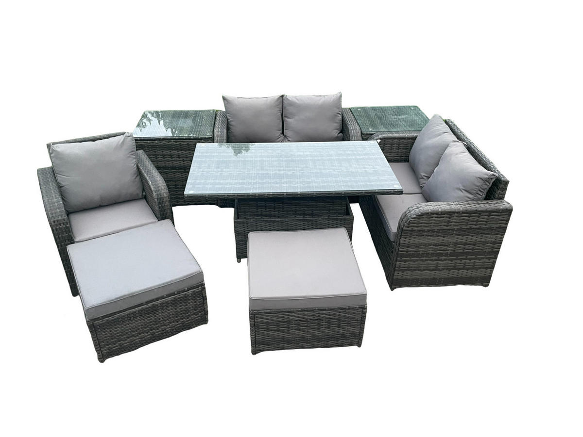 GARTENMÖBELSET Polyrattan 7-Sitzer - Dunkelgrau, Metall - Fimous