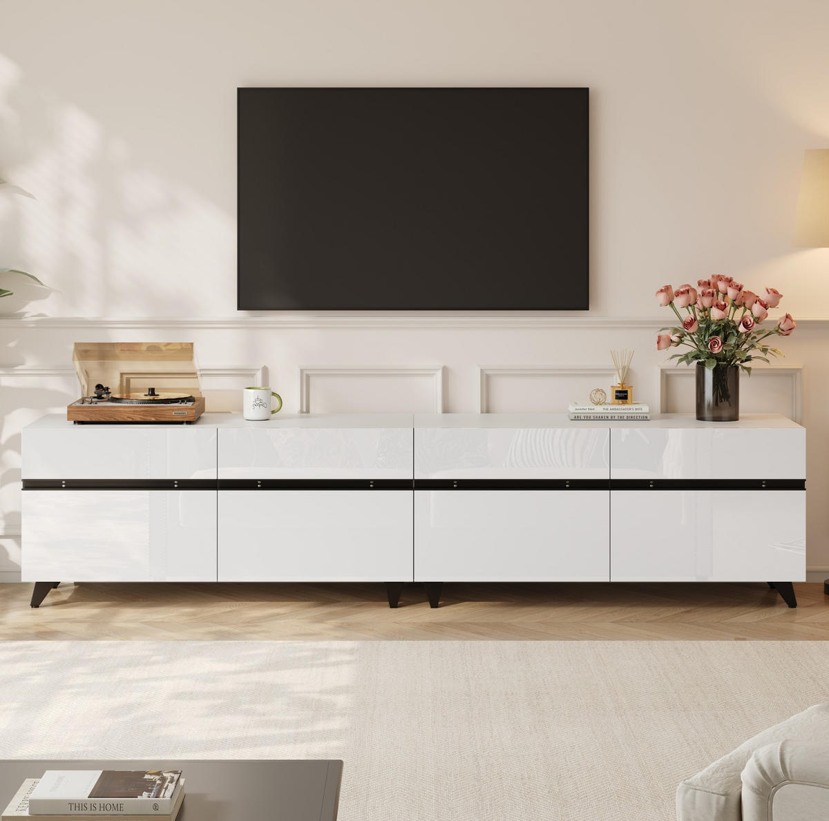 TV-ELEMENT mit 4 Schränken 180 x 40 x 49 cm MDF Weiß - Weiß, Holzwerkstoff (40/49/180cm) - Beauniv