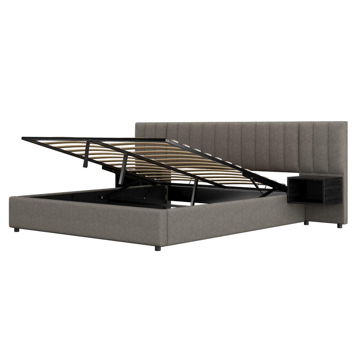 POLSTERBETT 180/200 cm Grau Schwarz mit hydraulischem Stauraum und 2 Nachttischen - Grau, Textil (180/200cm) - OKWISH