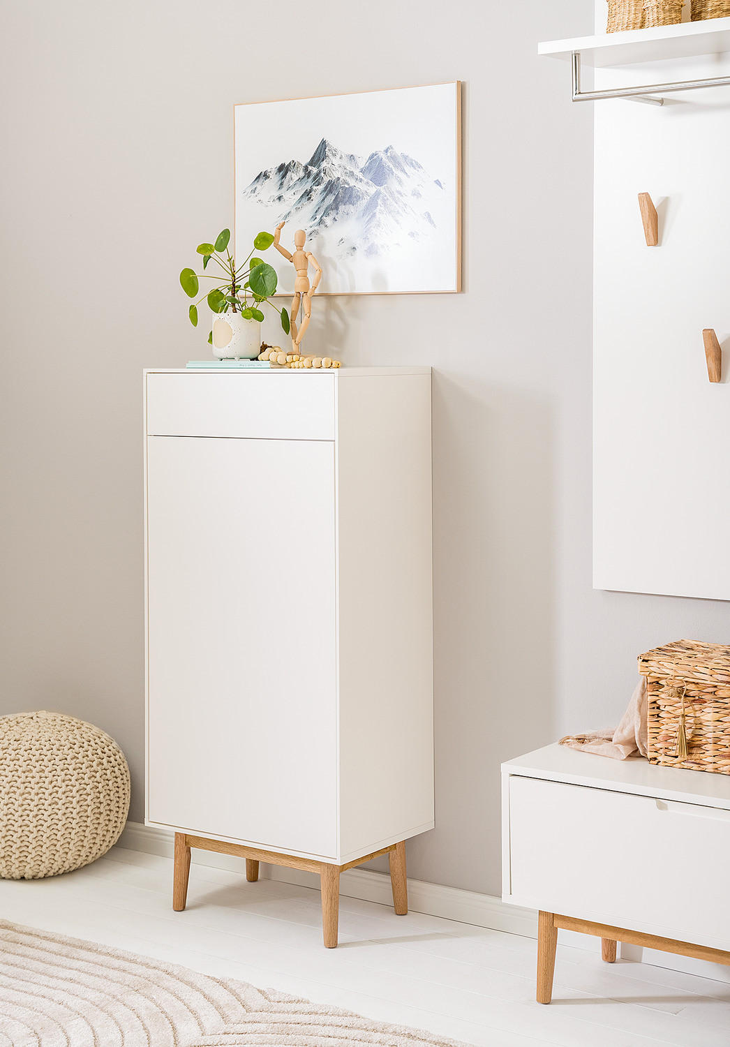 SCHUHKOMMODE mit 1 Schublade und 1 Tür - Eichefarben/Weiß, Holzwerkstoff (60/132/38cm) - home24