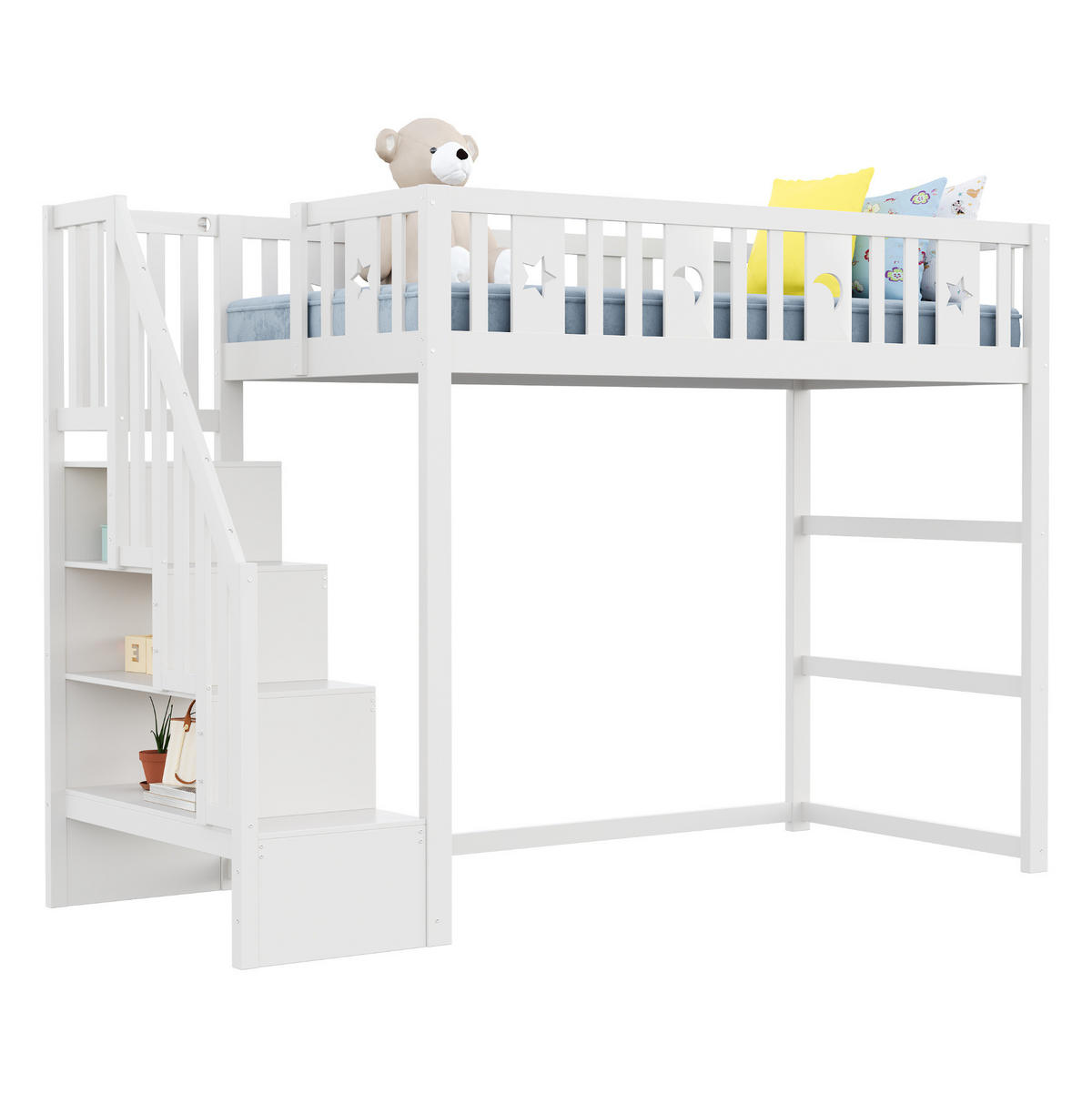 HOCHBETT 90/200 cm aus Massivholz mit Treppe, Regal und Sofabereich Weiß - Weiß, Holz (90/200cm) - Modenvie