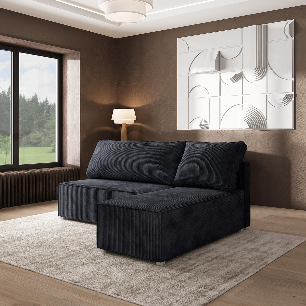 ROHOVÁ SEDAČKA BRISO černá - šedá/černá, dřevo/textil (200/140cm) - MASSENO